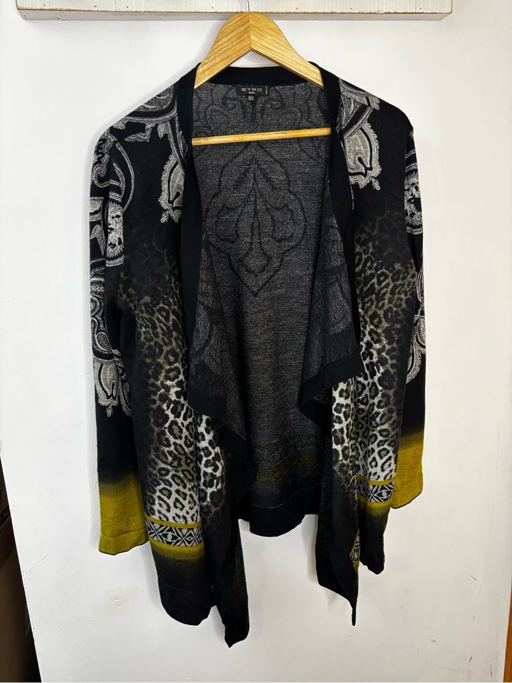 Etro Wool Waterfall Open-Front Paisley and Animal Patterned Cardigan